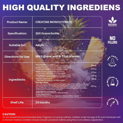 Micronized Creatine Monohydrate 5000mg Powder 300g 60 Servings, No Artificial Sweeteners or Flavors