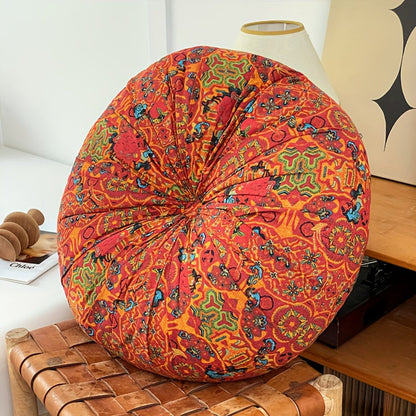 Floor Pillow Round Bohemian Thick Cushion Vintage Floral Pattern Boho Meditation Seat Pad for Entryways, Bedrooms and Living Spaces