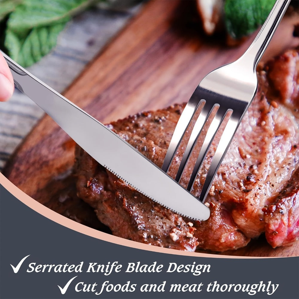 Stainless Steel Flatware Sets in 20–72 Piece Silver, Black or Gold Configurations with Exact Checkout Options