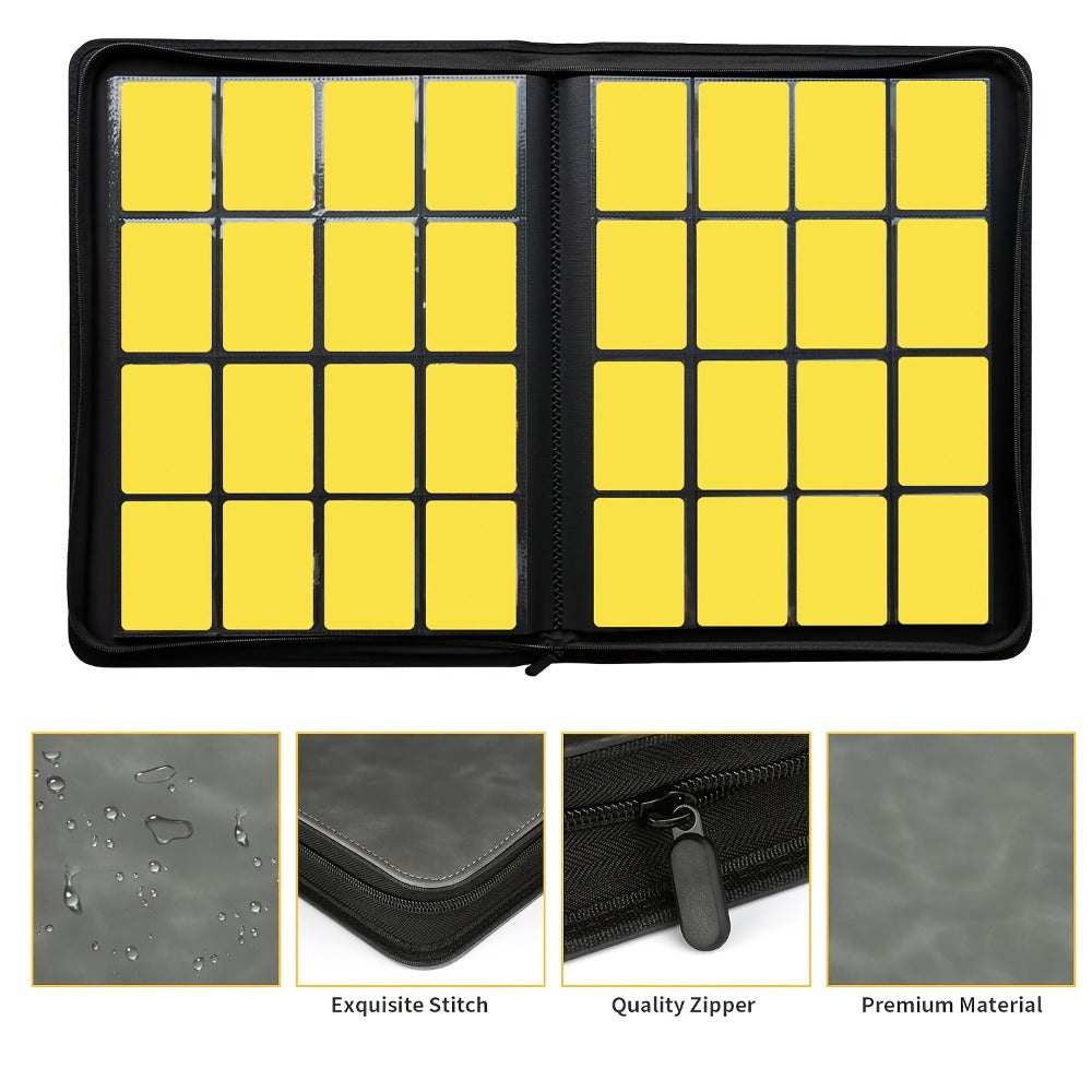 Trading Card Binder Ringless 16 Pocket – Double-Sided Side-Loading Zipper Card Album for Pokemon MTG TCG Sports Cards K-pop Photocards Large