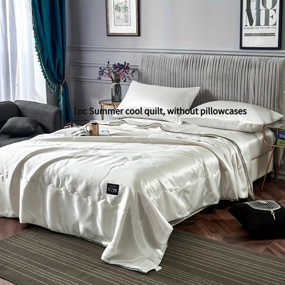 Cooling Satin Quilt Summer Comforter Ultra-Soft Breathable Lightweight Blanket, Machine Washable Satin Weave Bedspread for Home Dorm Hotel