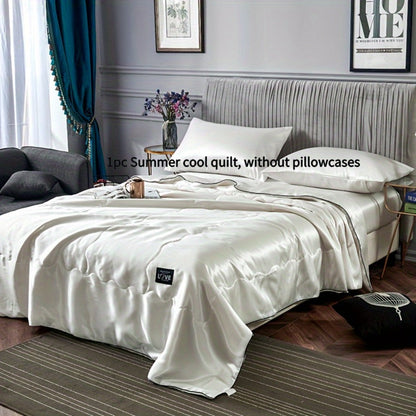 Cooling Satin Quilt Summer Comforter Ultra-Soft Breathable Lightweight Blanket, Machine Washable Satin Weave Bedspread for Home Dorm Hotel
