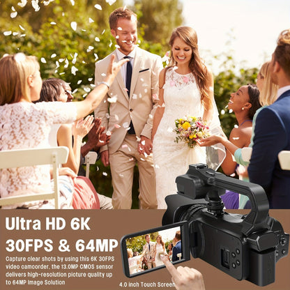 6K 64MP Video Camera Camcorder with IR Night Vision, DINGETU 18X Zoom Vlogging Camera, 4.0" Touch Screen
