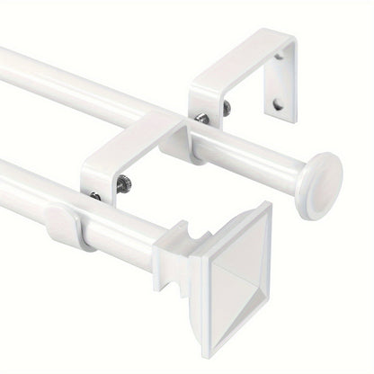 Double Curtain Rod Set with Square Urn Finials, Dual Brackets and Five Finish Options for Layered Panels