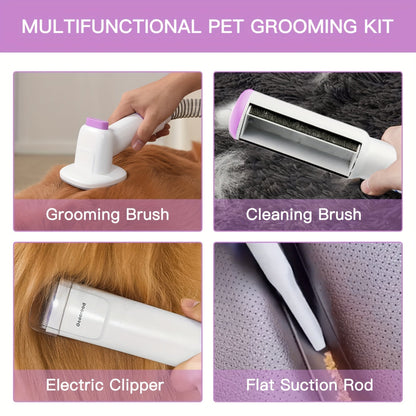 Pet Grooming Vacuum Kit with 2.5L Collection Cup, Electric Clipper, Hose and Four Pictured Tool Attachments
