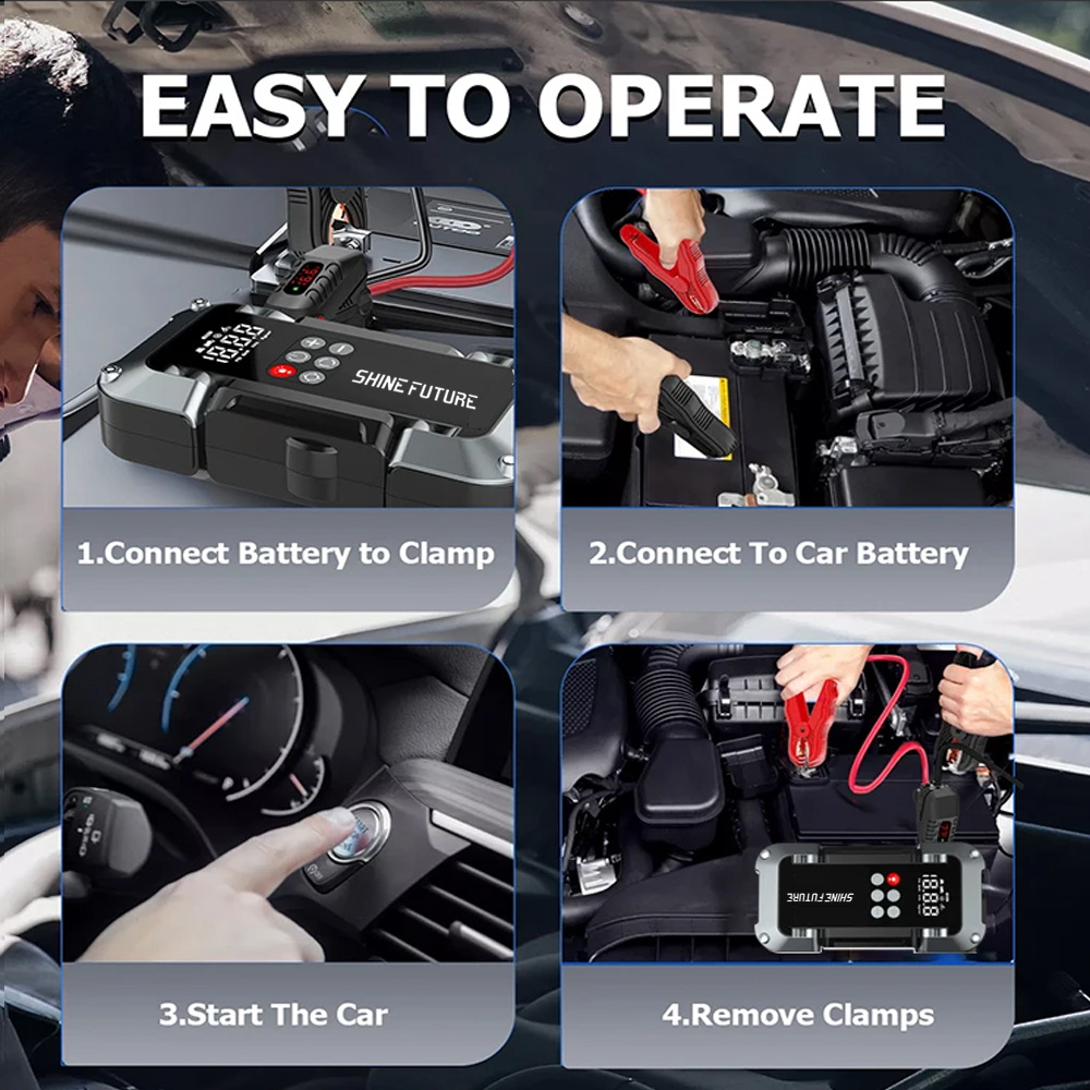 Portable Jump Starter Kit 4000A Peak 6-in-1 Battery Booster with Tire Inflator Power Bank Lithium for Garden, Patio and Yard Use