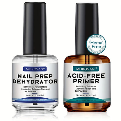 Acid Free Nail Dehydrator and Primer Set with File and Brush for Acrylic and Gel Manicure Prep