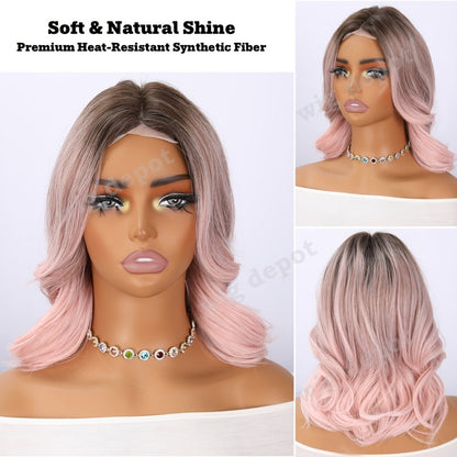 Synthetic Wig 4x1 U-Part Lace Front Bob, 14-Inch Middle Part with Six Color Choices for Cosplay