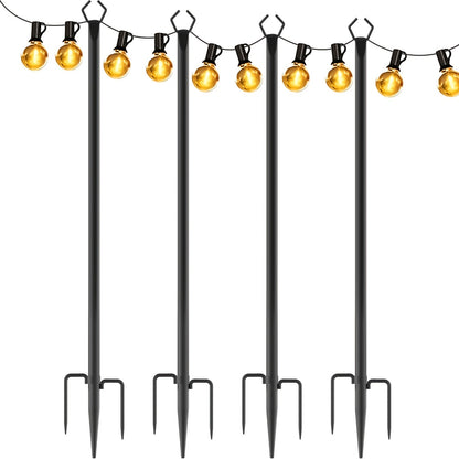 Outdoor String Light Poles 4 Pack – 11.1FT Heavy Duty Metal Forked Light Stand for Patio Backyard Garden Deck