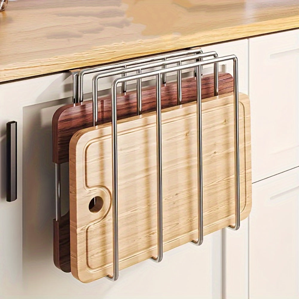 Kitchen Organizer Cutting Board Hook Rack in Carbon Steel for Cabinet-Door or Wall-Mount Storage in Black