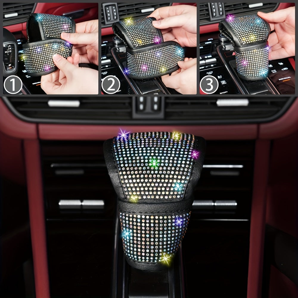 8-Piece Rhinestone Car Interior Accessories Set with Steering Wheel Cover, Coasters and Seat Belt Pads