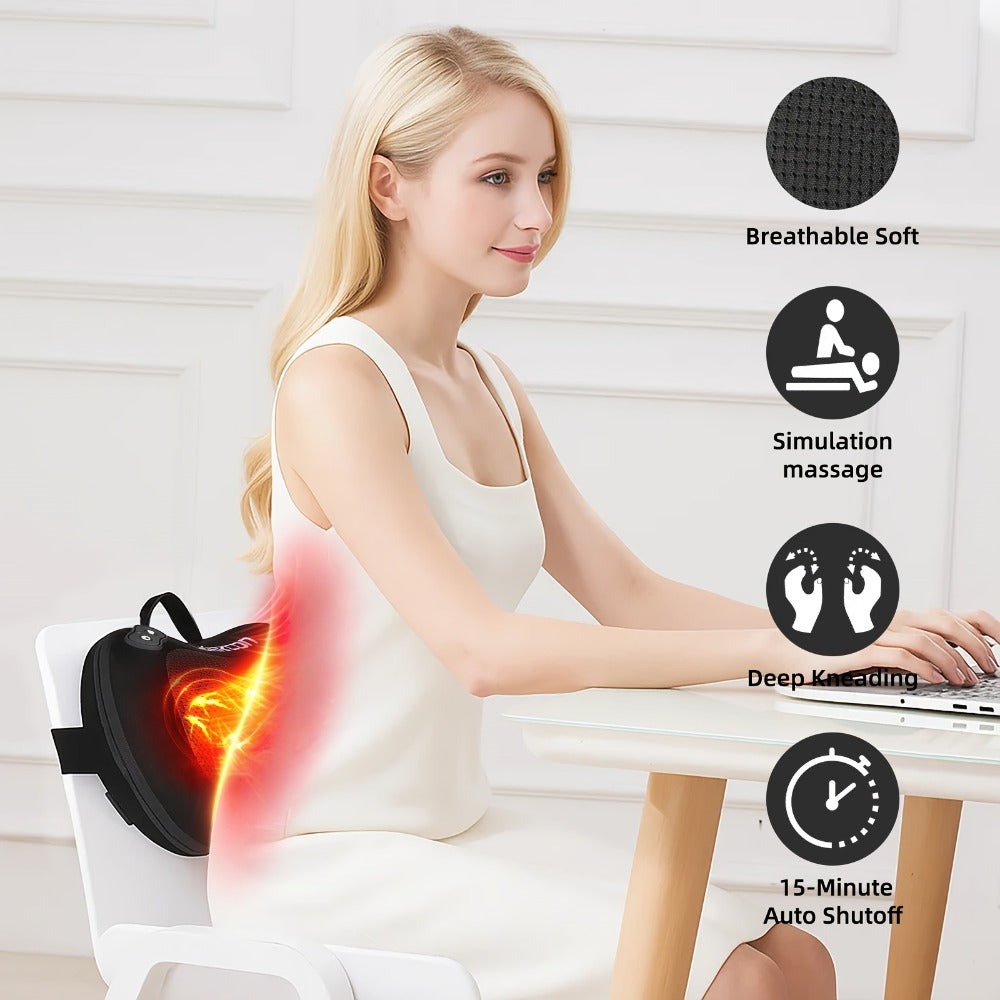 Neck & Back Massager Pillow with Heat, Wireless 3D Kneading Acupressure Electric Massage Pillow for Lumbar