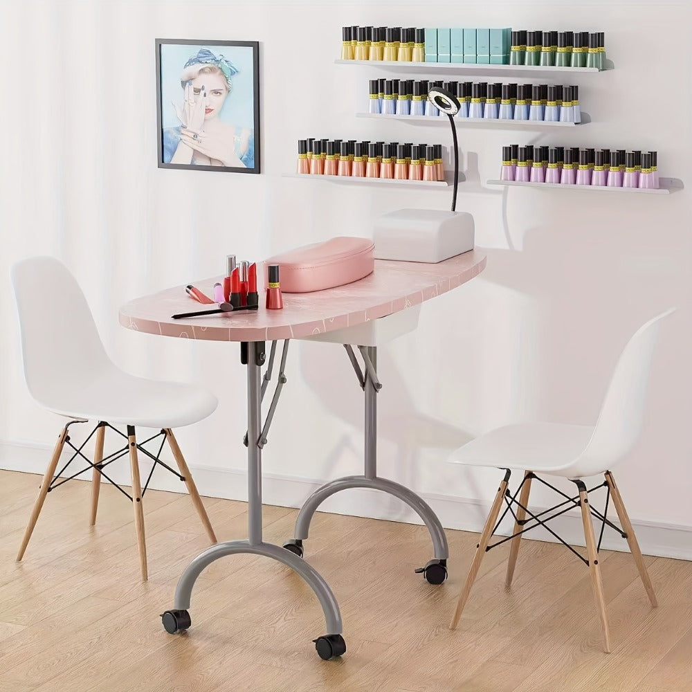 Foldable Nail Table with LED Lamp Drawer Lockable Wheels Wrist Cushion & Carrying Bag, Portable Manicure