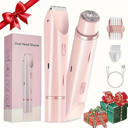 Bikini Trimmer Electric 2-in-1 Rechargeable Dual-Head Face Shaver for Women – Stainless Steel Blade USB Cordless Hair Remover for Bikini
