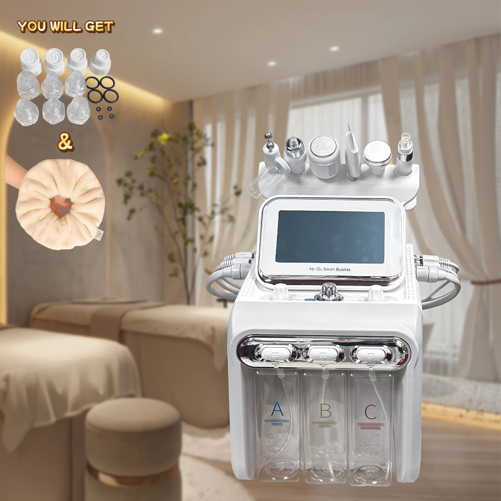 Hydrogen Oxygen Microbubble Facial Machine 6-in-1 / 7-in-1, Dual Pump Deep Cleansing Skin Rejuvenation Beauty Device for Home Spa Use