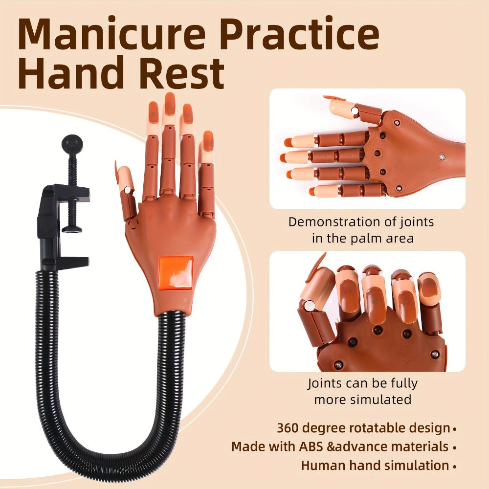 Nail Practice Hand Flexible Fake Hand Model Training Kit for Acrylic Nail Art, Nail Glove Set with Pink Hand