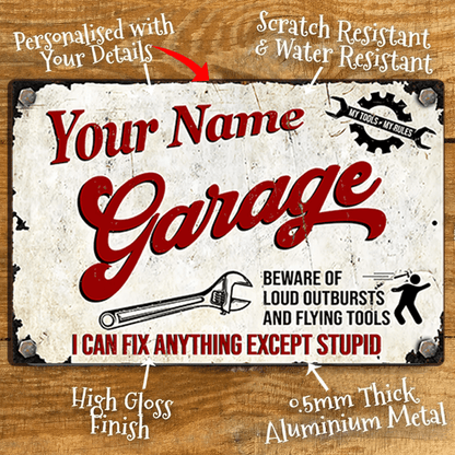 Personalized Metal Garage Sign - Custom Aluminum Wall Decor for Man Cave, Workshop & Home - Vintage Style