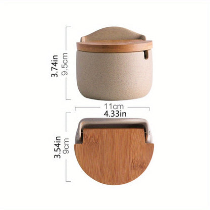 Ceramic Seasoning Pot Set with Lid & Spoon – Salt Pepper Spice Jar Container with Tray Kitchen Condiment Storage Organizer for Counter