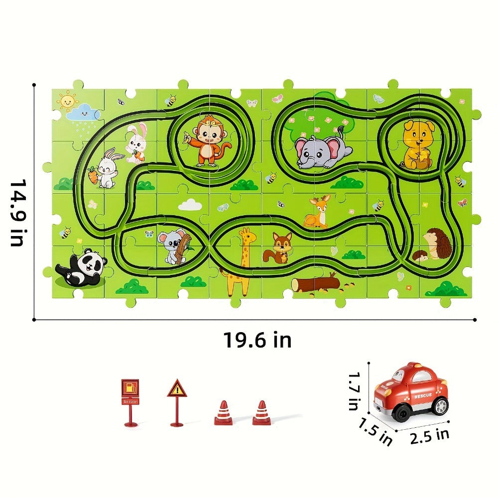 Jigsaw Puzzle Race Track Car Set Toy for Boys Kids, 39 56 73 PCS Flexible Building Track with Toy Cars
