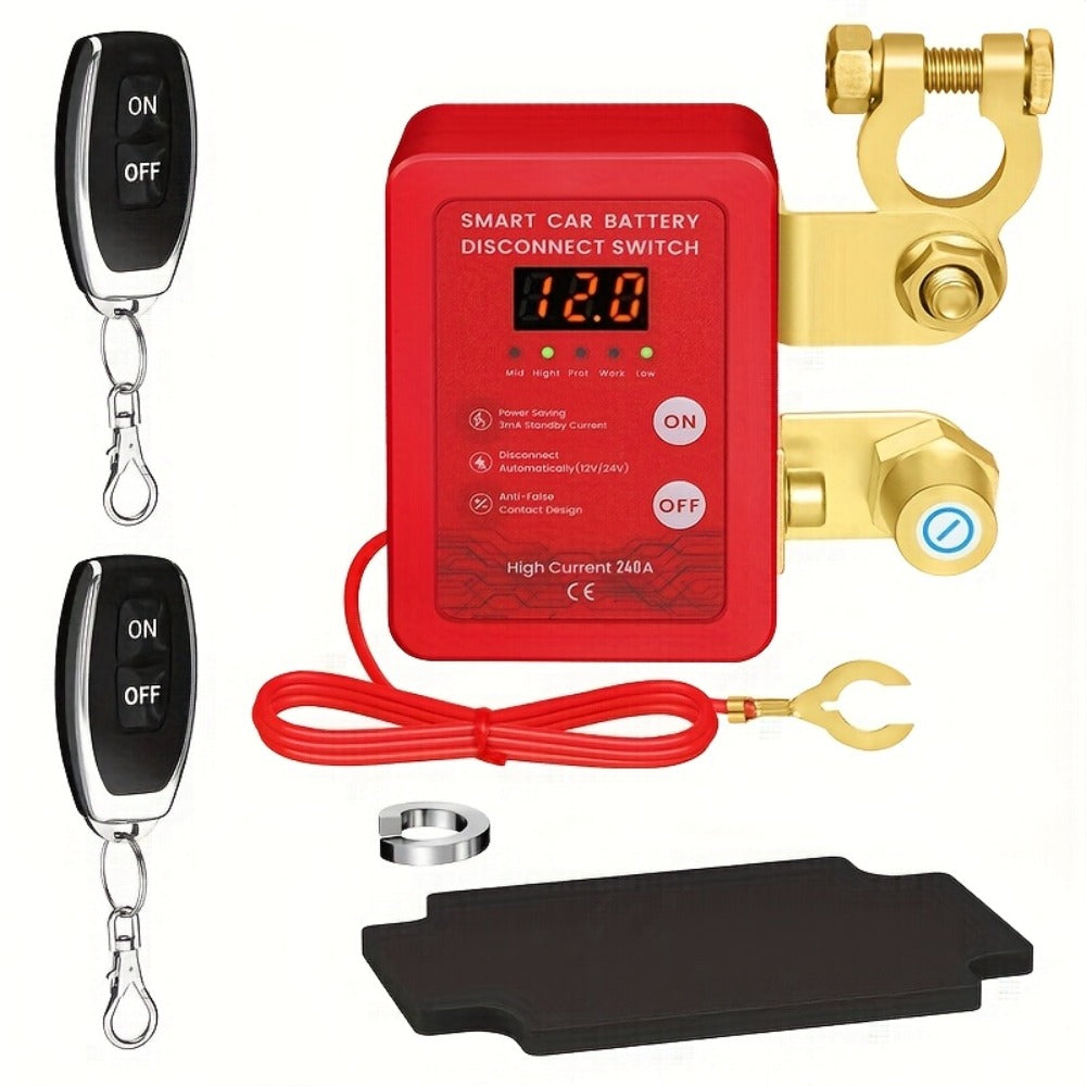 Car Battery Auto Power Off Switch with LED Voltage Display – 12V/24V Anti-Drain Protection, Low Voltage Alarm