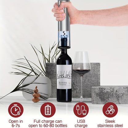 Electric Wine Opener Set, Rechargeable Corkscrew with Wine Aerator Dispenser, Vacuum Stopper & Foil Cutter for Any Occasion Gift