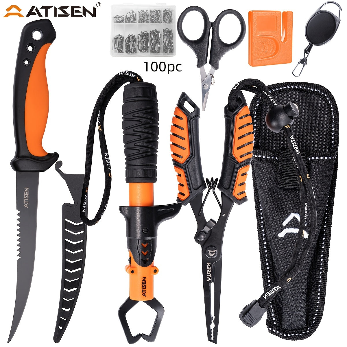 Fishing Knife Set 106PCS – Bait Knife, Luya Tongs, Knife Sharpener, Fishing Line Clippers & Anti-Loss Stretch Rope