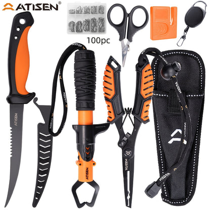 Fishing Knife Set 106PCS – Bait Knife, Luya Tongs, Knife Sharpener, Fishing Line Clippers & Anti-Loss Stretch Rope