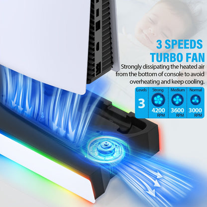 Headset Holder PS5 Cooling Stand with RGB Light, 3-Level Fan, Controller Charger & 3 USB Ports
