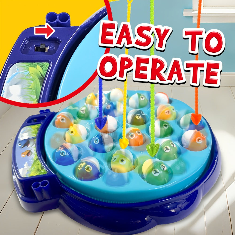 Kids Fishing Game with Rotating Board, 21 Fish & 4 Fishing Rods, Fast-Action Electronic Fishing Toy for Toddlers Ages 3+
