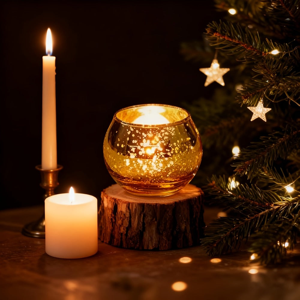Round Glass Votive Candle Holder Sets in Gold, Pink, Silver or Green with 6-, 12- or 24-Piece Options