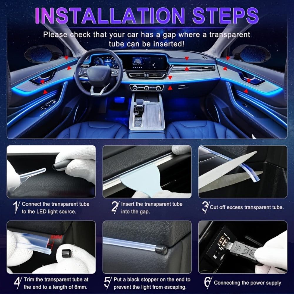 Car Interior Ambient Light Strip with Eight-Color App Control, Music-Responsive Modes and Two Checkout Configurations