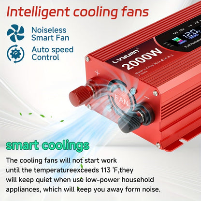 Multi-Format Car Power Inverter with 200W, 1000W or 3000W Labels in Red and Black Options for Vehicles