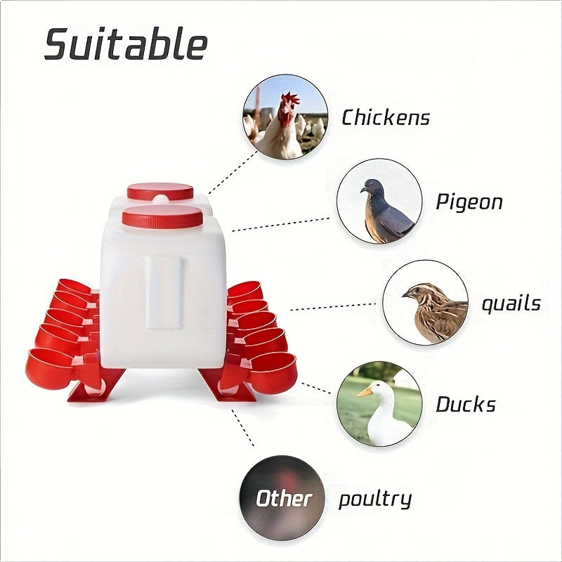 Chicken Waterer, 10 Cup Dual Row Stand Chick Duck Quail for Garden, Patio and Yard Use, with the Listed Configuration