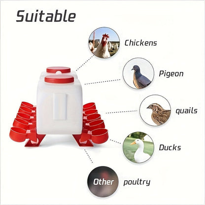 Chicken Waterer, 10 Cup Dual Row Stand Chick Duck Quail for Garden, Patio and Yard Use, with the Listed Configuration