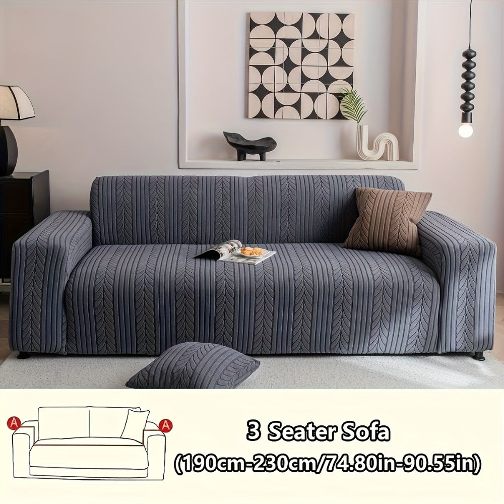 Sofa Cover Zigzag-Texture Fitted Slipcover for 1, 2, 3 or 4-Seater Sofas in Four Neutral Colors