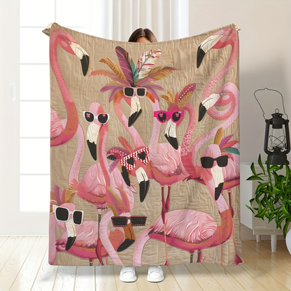 Flamingo Print Flannel Throw Blanket 250-300GSM Soft