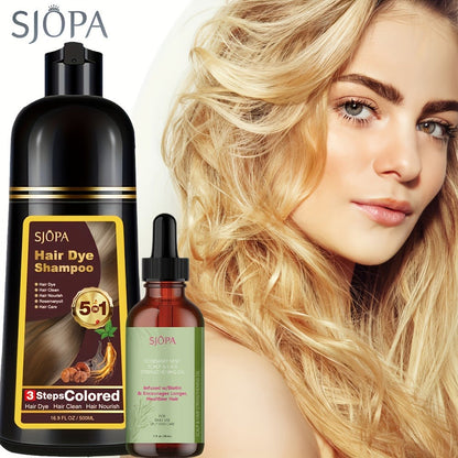 Natural Hair Dye Shampoo Kit 3-in-1 with Rosemary Oil & Squalane, Plant-Based Gray Hair Coverage
