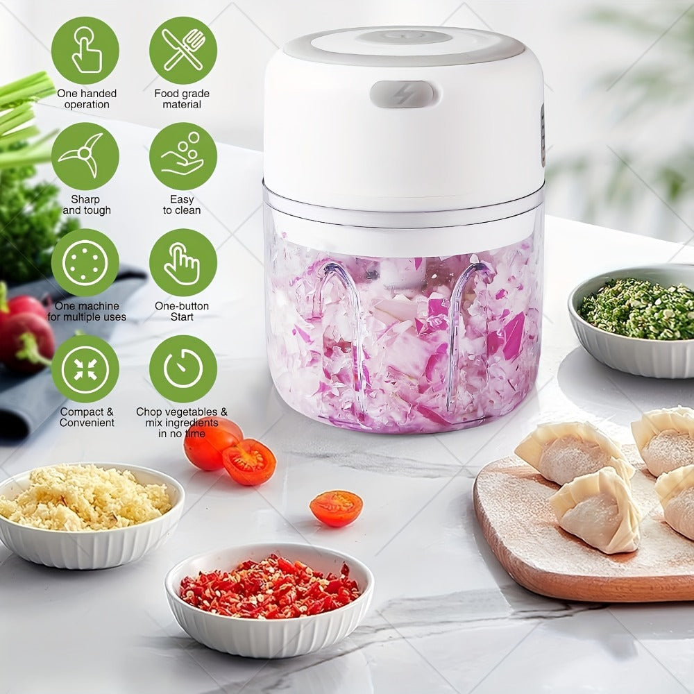 Mini Food Processor USB Rechargeable Electric Chopper 9.47oz, Portable Wireless Meat Grinder & Blender for Garlic