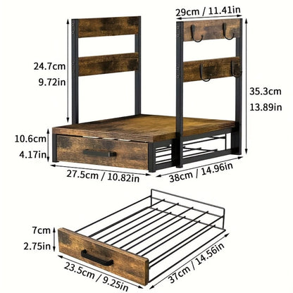 Kitchen Organizer Coffee Capsule and Mug Rack with Single or Double Layer Countertop Stand in Rustic Brown