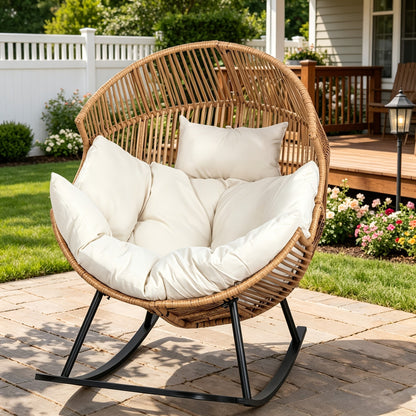 Egg Chair Outdoor Wicker PE Rattan Oversized Patio Lounge Chair with Cushion Rocking Egg Chair for Garden, Patio and Yard Use