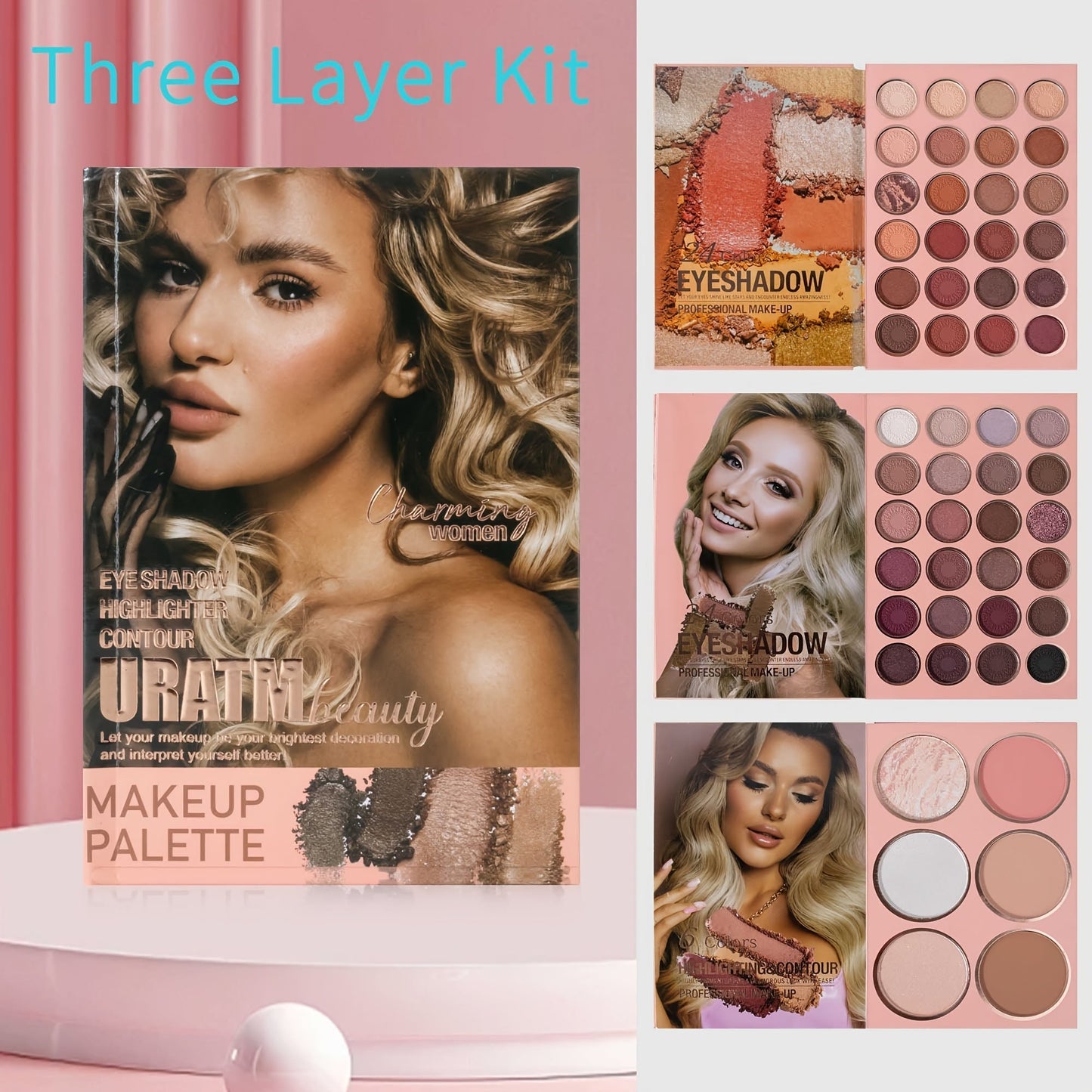 Eyeshadow Palette Book Style SHCOETY 4-in-11 Makeup Kit, 24-Color Eyeshadow + 6-Color Highlighter + 6-Color Blush + 7-Color Contour