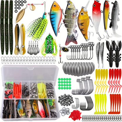 Fishing Lures Tackle Box Kit 52–360pcs – Animated Lures, Crankbaits, Spinnerbaits, Soft Plastic Worms & Topwater Lures for Bass, Trout