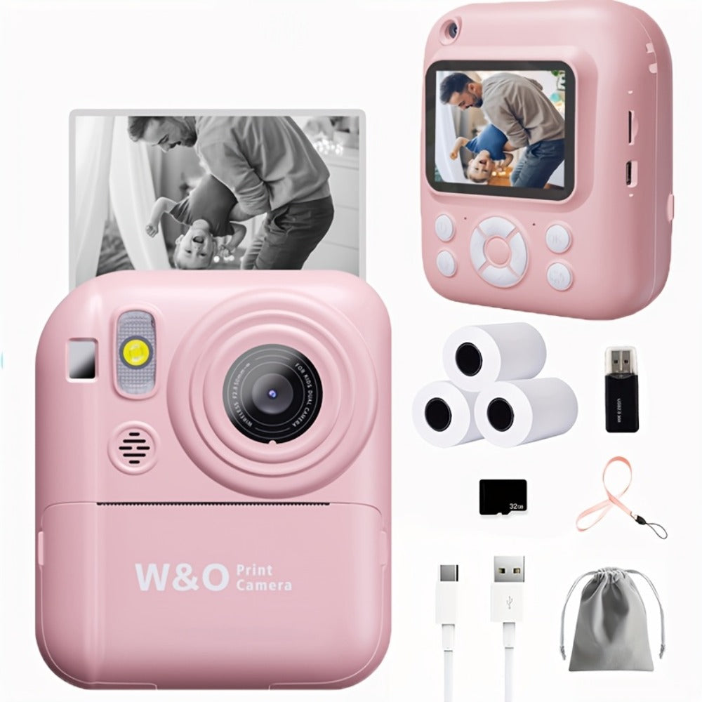 Instant Print Camera for Kids 48MP with Print Paper 32G TF Card 1080P FHD Video Flash MP4 Puzzle Game for a Home Lash Beauty Routine