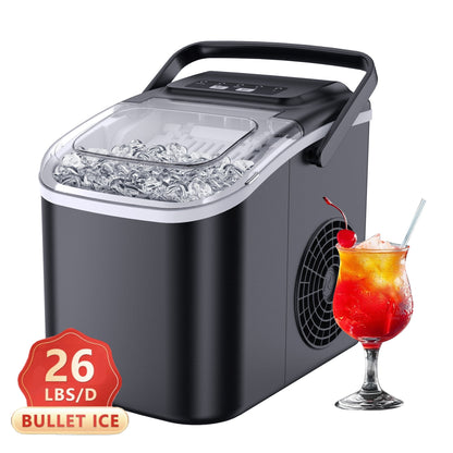 Self-Cleaning Ice Maker Countertop 8 Cubes in 6 Minutes, 2 Ice Sizes S/L, 26-Per Day, Smart ICE FULL & ADD WATER Indicators
