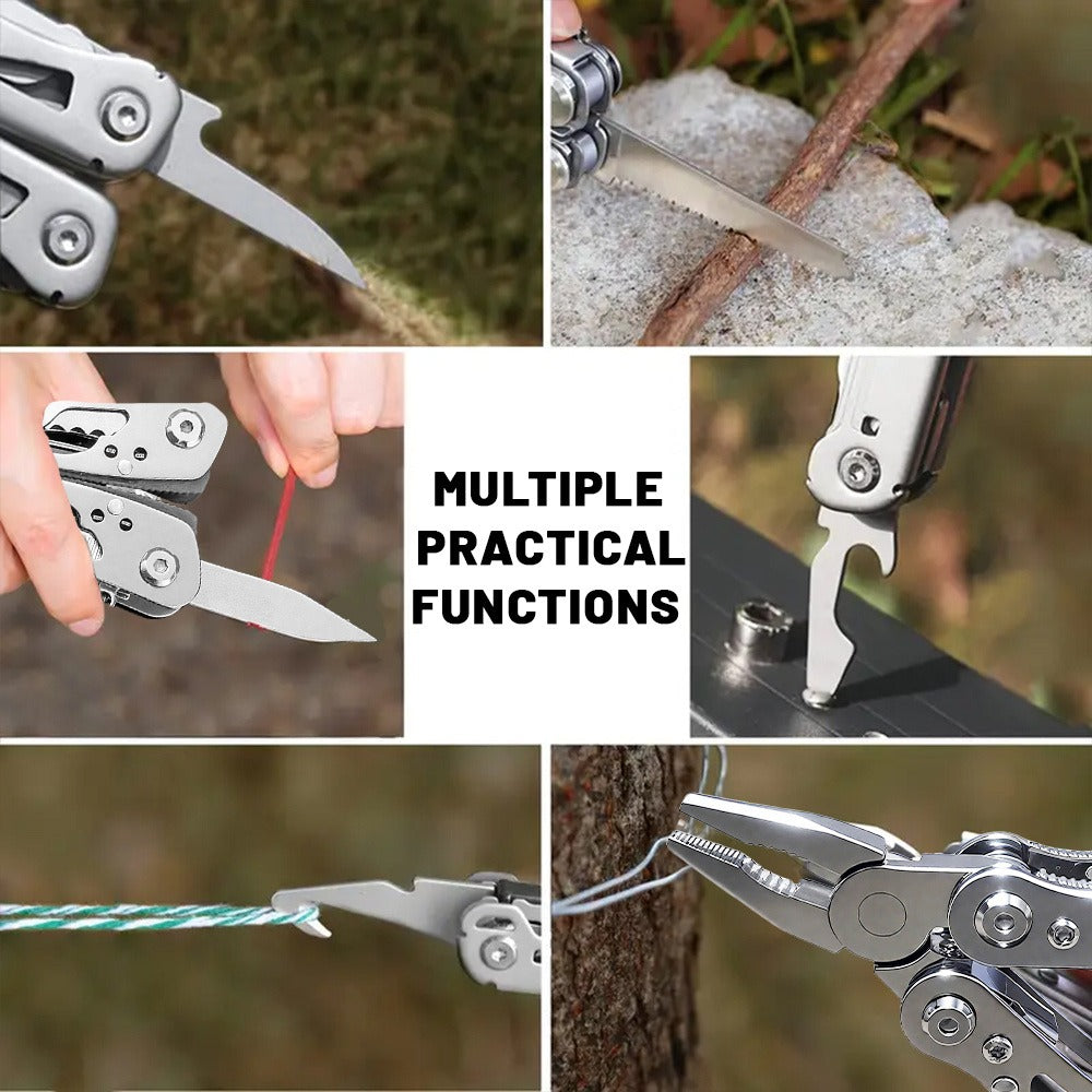 Multitool Pliers Folding Pocket, Carbon Steel Multi-Function Pliers with Wire Cutter Screwdriver & Anti-Slip Handle