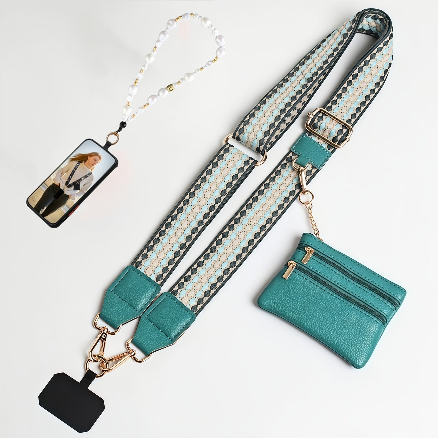 Crossbody Phone Strap Wallet Pouch with Beaded Charm Detachable Wrist with the Listed Color, Size or Set Options for Everyday Carry