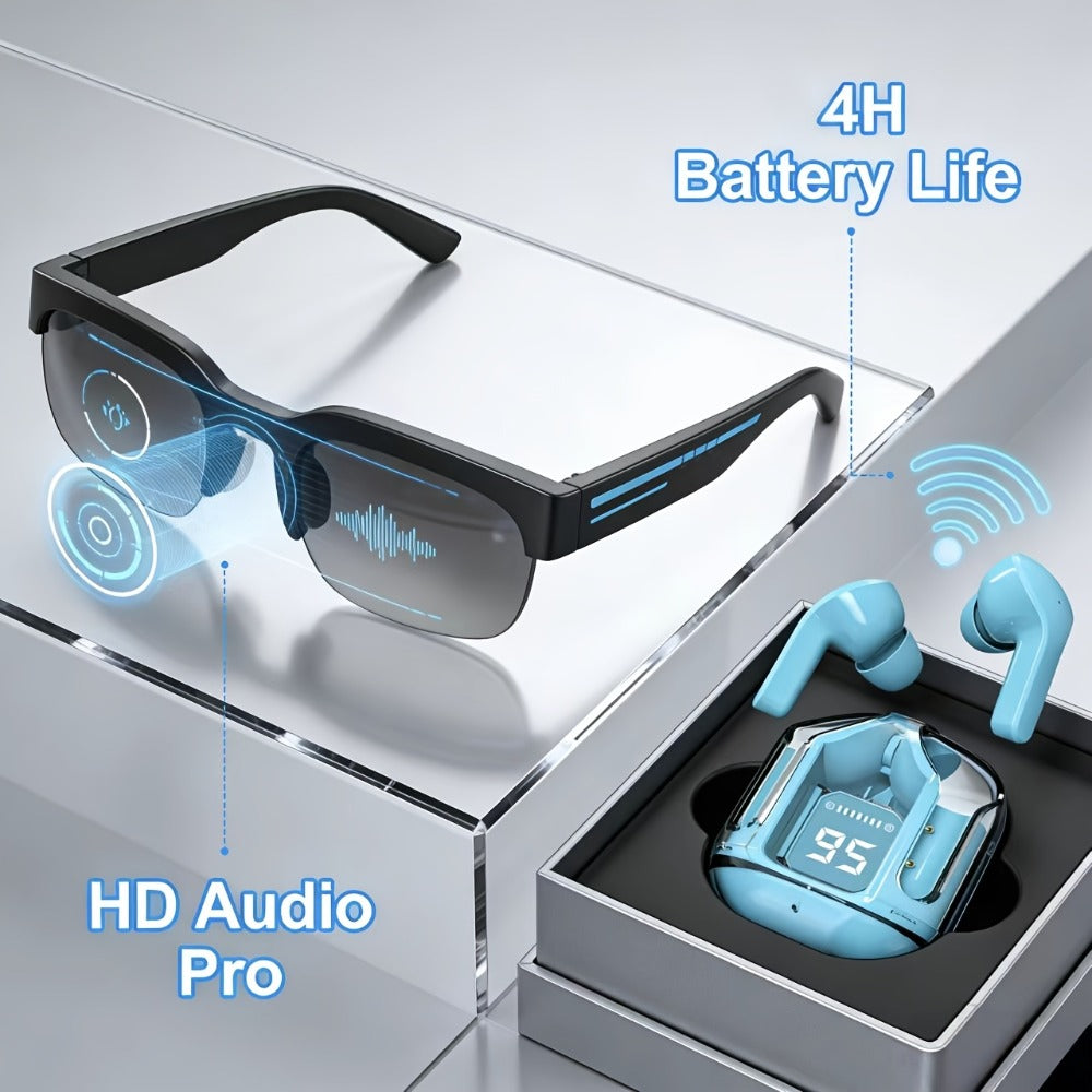 AI Translation Glasses & Wireless Headphones Bundle, Real-Time Multi-Language Translation, HiFi Audio