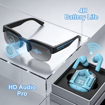 AI Translation Glasses & Wireless Headphones Bundle, Real-Time Multi-Language Translation, HiFi Audio
