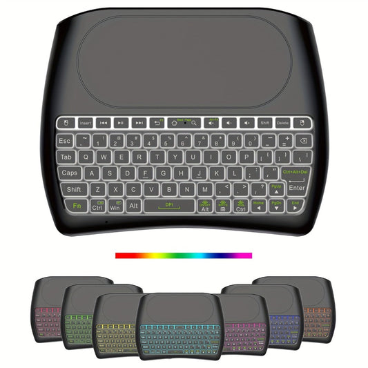 Wireless Mini Keyboard with Large Touchpad & 7-Color Backlight, Bluetooth & 2.4G Dual Mode Handheld Keyboard Remote Control