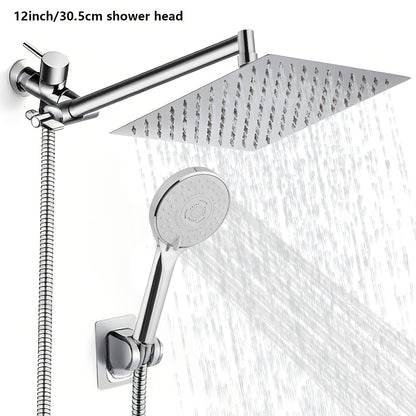 High Pressure Rainfall Shower Head Combo with Handheld Spray – 9 Spray Settings, 180° Adjustable Bracket, Stainless Steel Hose